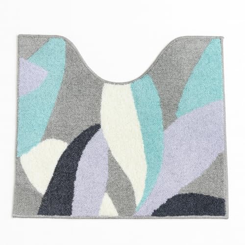 Oka Art Leaf Toilet Mat and Lid Cover Set of 4, Easy To Apply, Deco Lid Cover (Gray Blue)