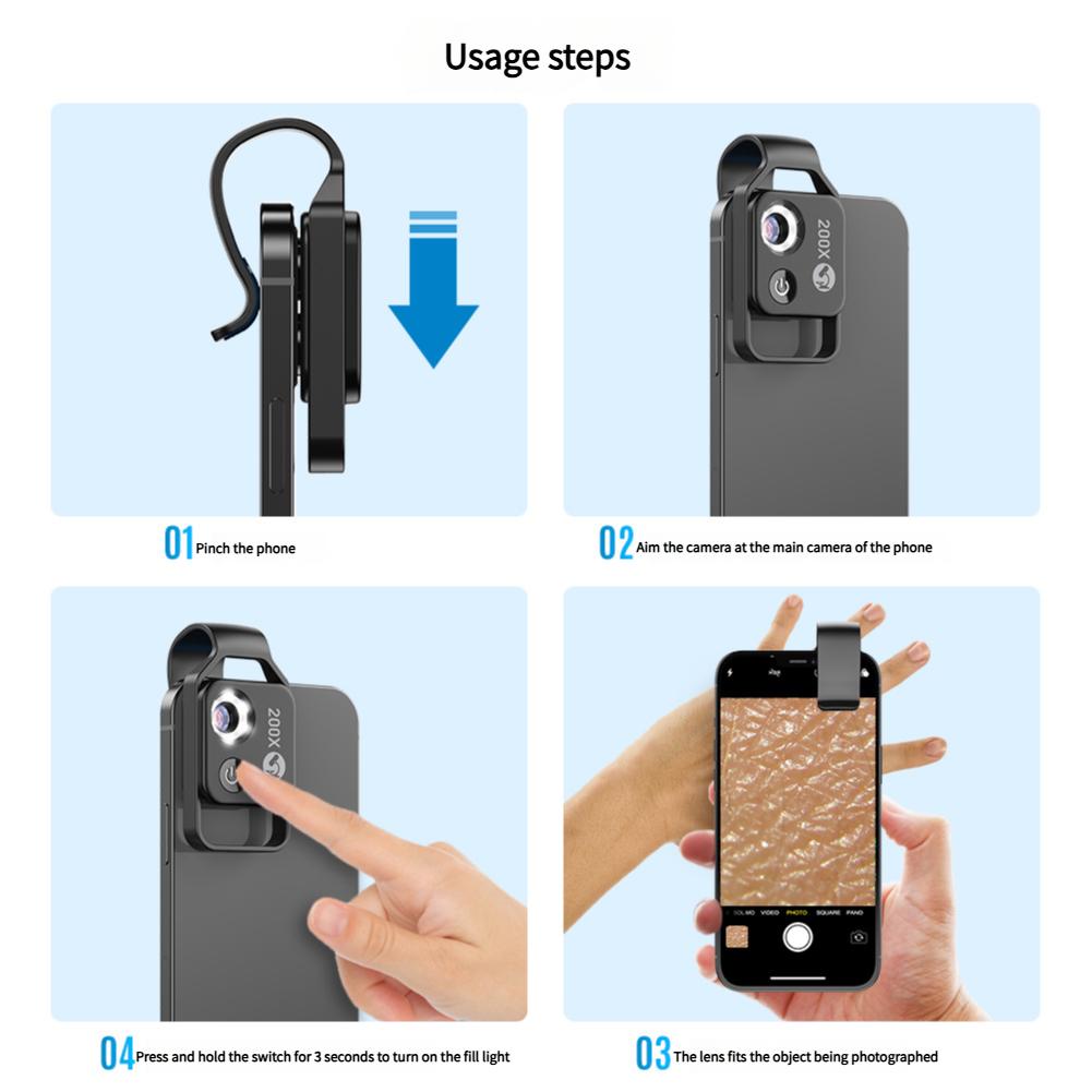 High-Definition 200x Portable Microscope for Mobile Phones with CPL for Children's Science Education & Biological Experiments