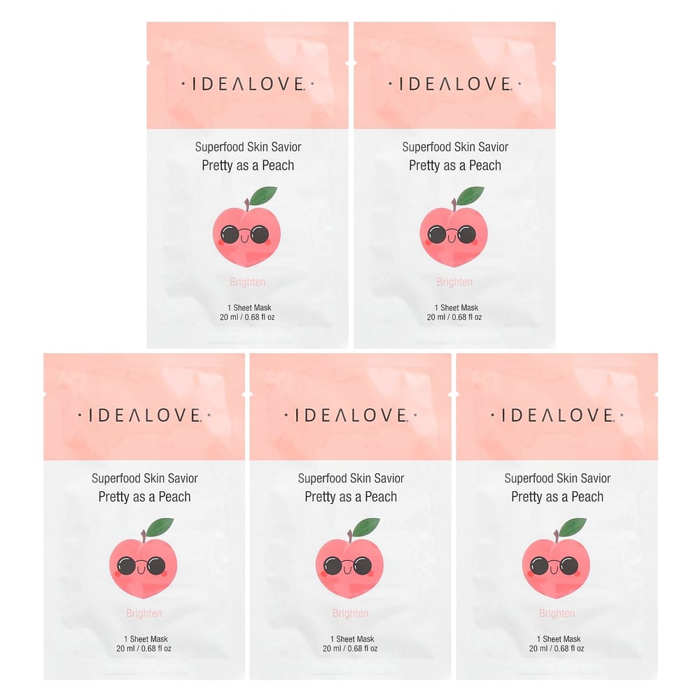 Idealove Маска для лица Super Food Skin Savior Персик, 5 шт. x 20 мл (0,68 унции) Каждый 5 ea - 1 ea