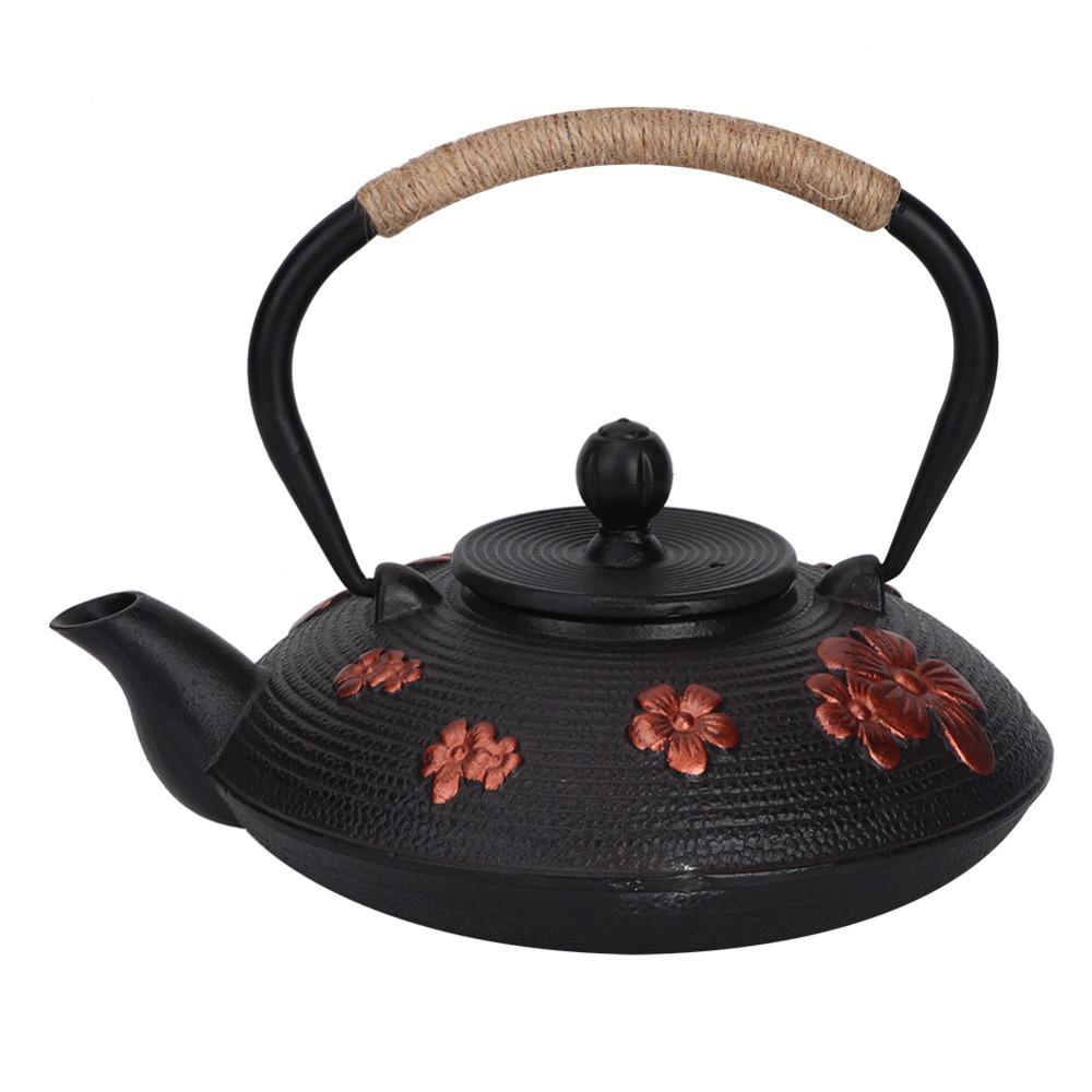 Copper Handle Cast Iron Teapot Straight Hook Spout Tea Pot Kettle Elegant Iron Tea Pot  Tea Brewing
