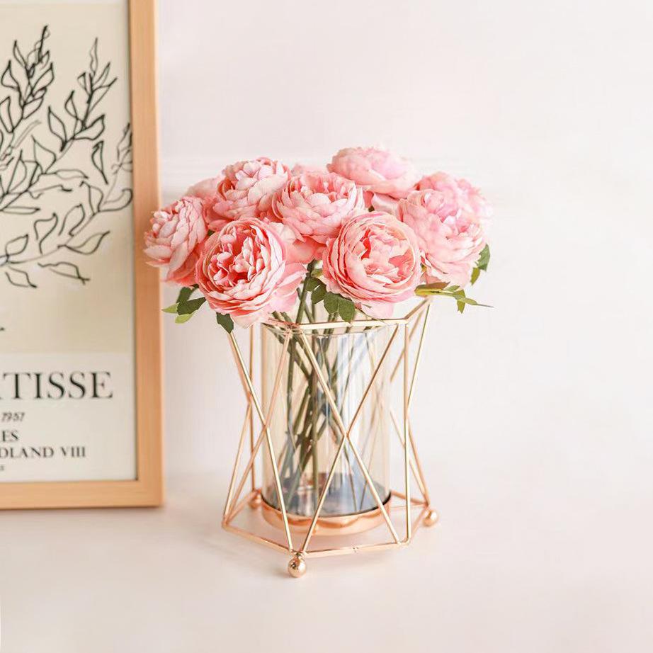 European Luxury Metal Glass Vase for Dry Flowers Nordic Living Room Table Decor