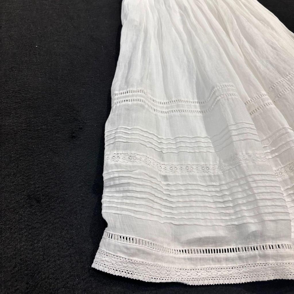 Nanyou Women's White Ramie Embroidered Midi Skirt, High-Waist Elastic, Wide Hem, Spring 2026 Collection