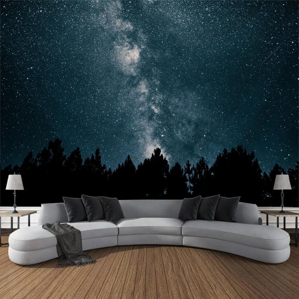 Home Decor Galaxy Starry Sky Wall Hanging Tapestry Space Fantasy Night Sky Forest Landscape Printed Thin Cloth Blanket