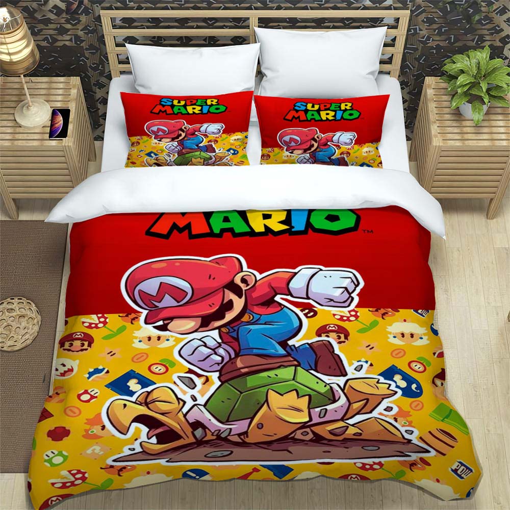 Star-patterned three-piece bedding set (Super Mario game) - includes one duvet cover and two pillowcases221