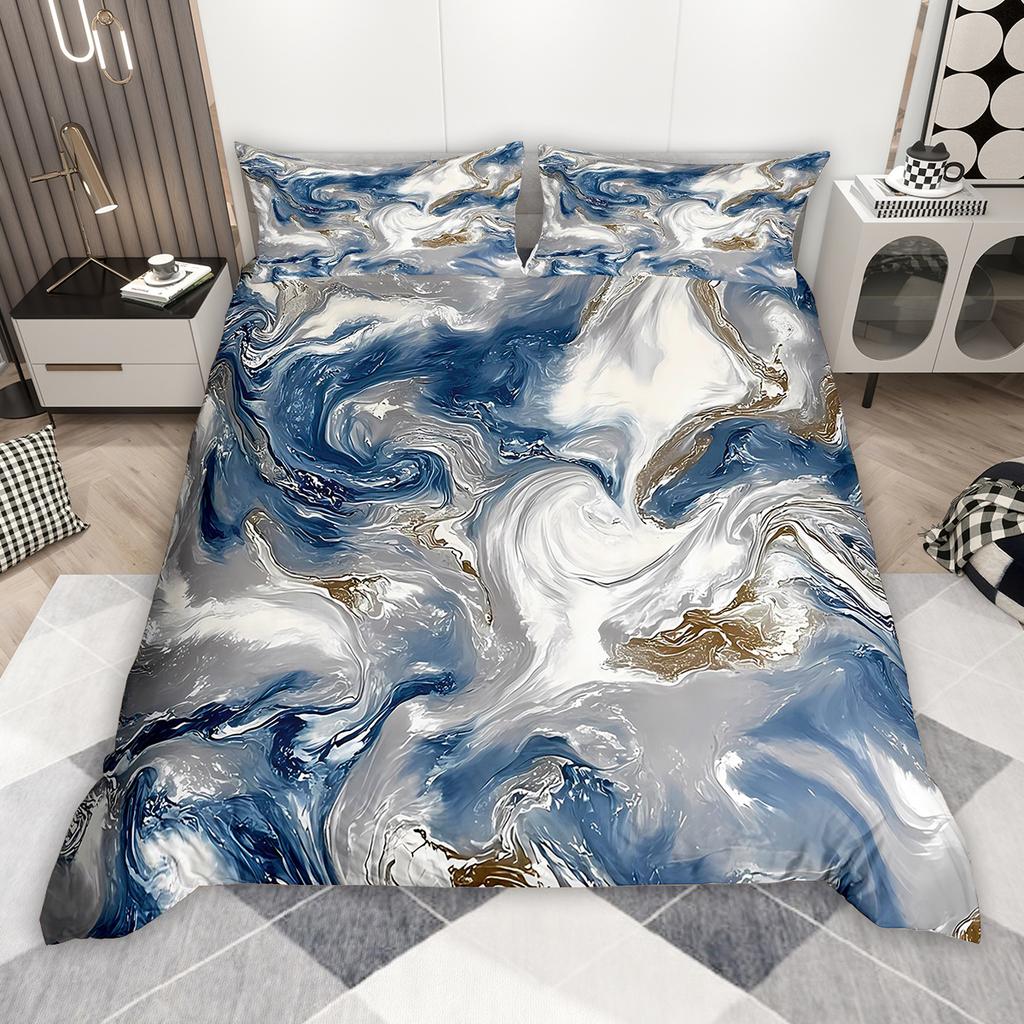 Homewish Aesthetic Marble Duvet Cover Set 2pcs/3pcs for Girls, Watercolor Marbling Bedding Set, Abstract Oil Painting Bed Set