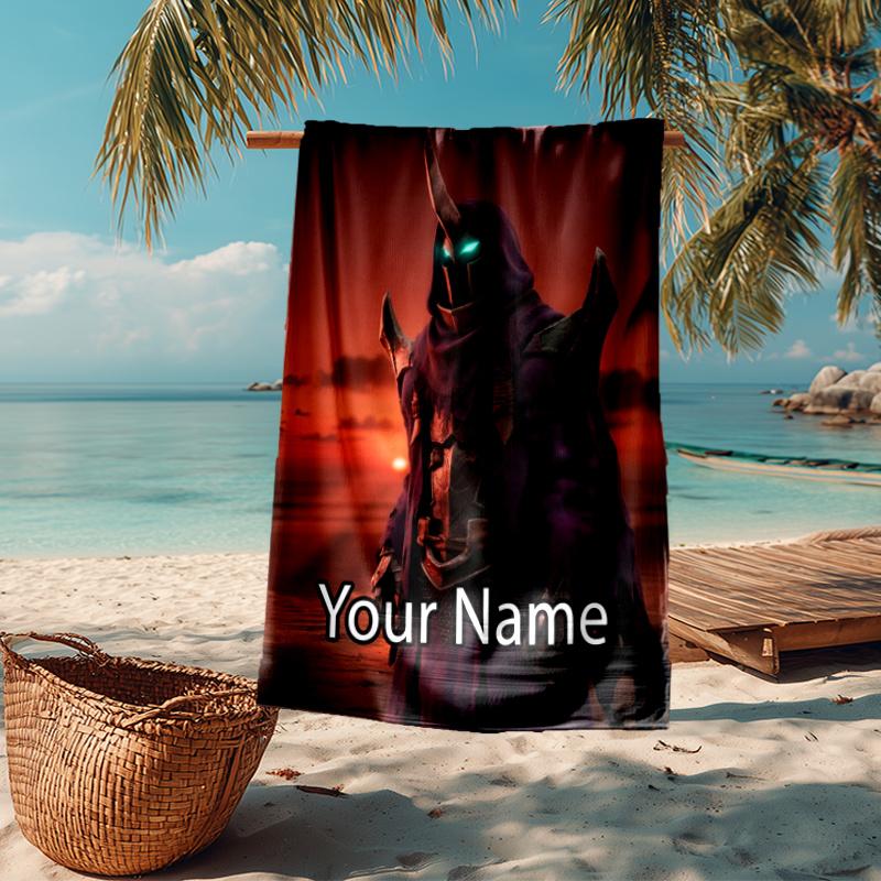 Custom Name Ultra-Soft Beach Towel with Dota 2 Theme,Ideal for Pool - Camping, Diving - Perfect Travel Essential, Vibrant Beach Towel.