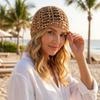 Cappello sottile all'uncinetto con paillettes, tinta unita, stile bohémien, berretti, cappello a trama alla moda, cappello a cuffia