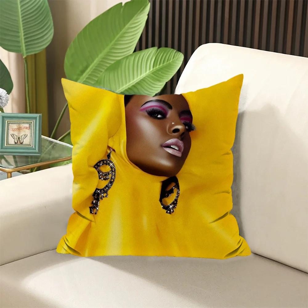 Huse elegante pentru perne de cameră Negru Auriu Pernă cu doamnă africană pentru dormit Husă de pernă × Perne decorative canapea × Umplute
