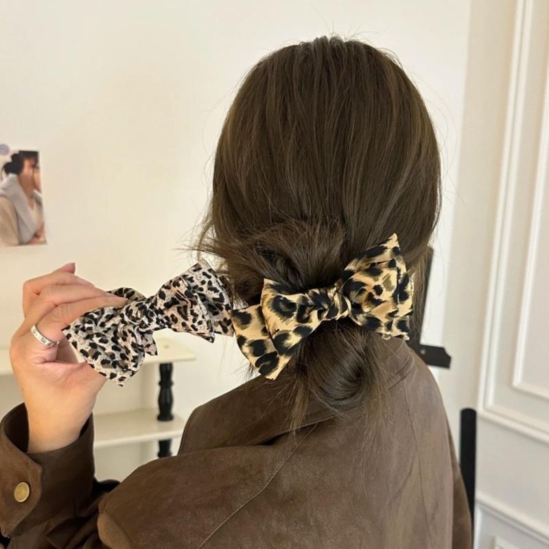 Leopard Pattern Bowknot Hair Claw Clip For Women NonSlip Ponytail Holder Hair Clamp For Thick Fine Hair Styling Tool
