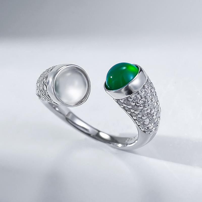 

Longlongjin Посеребренный 925 пробы круглый кабошон с высоколедяным зеленым халцедоном и агатом Size 6