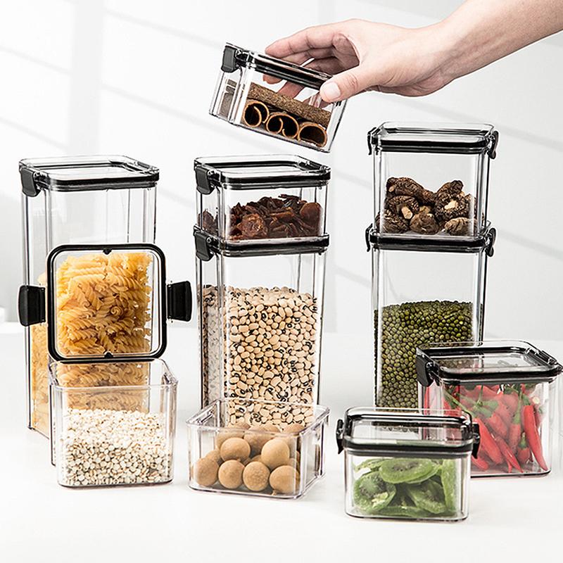 Transparent Food Storage Containers Kitchen Storage Airtight Cans Plastic Storage Boxes Stackable Food Storage Boxes