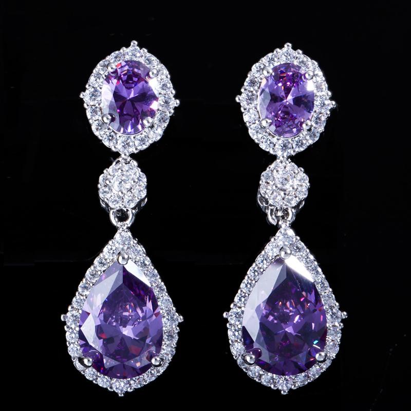 WWJ White Golden Color Party Jewellery Paved AAA Cubic Zirconia Drop Earrings