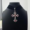 Gothic Velvet Choker with Floral Pattern and Colorful Cross Pendant