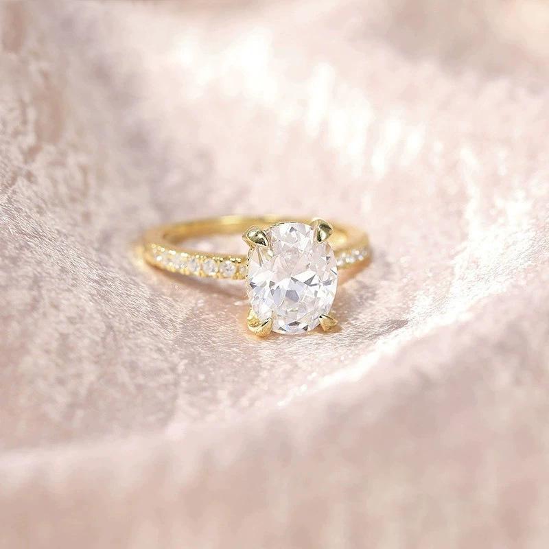 Arvaleff S952 Silver Ring with Pigeon Egg 3ct Diamond & 8x10 Oval Cubic Zirconia - European & American Style