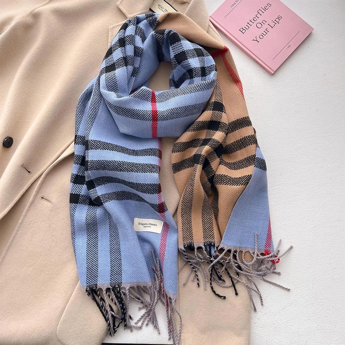 

2025 New Autumn and Winter Scarf Women s Plaid Double-sided Imitation Cashmere Warm Scarves Senior Students Long Shawl Muffler