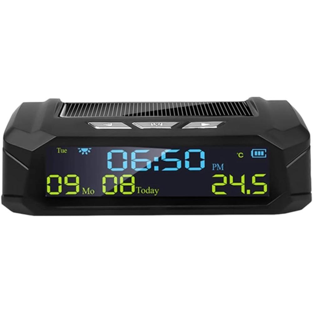 Car Solar Digital Clock with LCD Time Date Temperature Display In Car for Decorating Personal Car Parts Outdoor