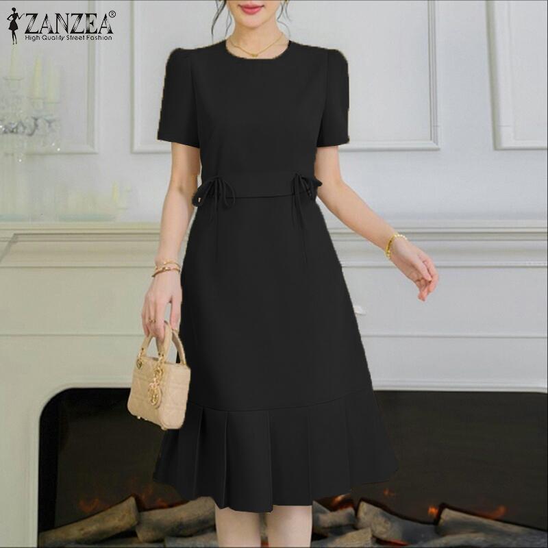 ZANZEA Kvinners avslappet sommerkjole med rund hals og korte ermer