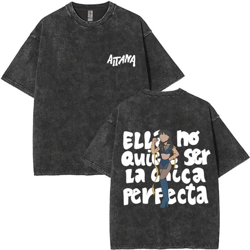 Washed Vintage Singer Aitana Graphic T-shirt CUARTO AZUL Print T-shirts Women Fashion Pop Music T Shrit Streetwear Fans Gift