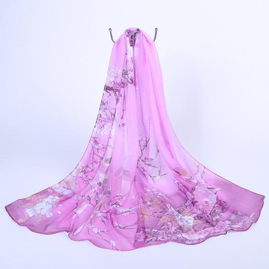 Lenço de Pescoço de Chiffon Fino Macio com Estampa Floral da Moda Mulheres Viagem Praia Xale