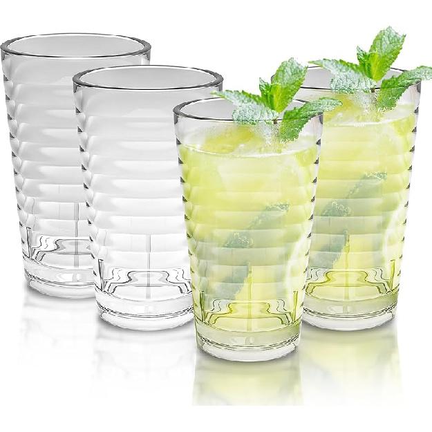 Plastic Drinking Glasses, Unbreakable Drinking Tumblers, Water Tumbler Cups Set of 6, Highball Drinking Glasses, Stackable, Dishwasher safe 4