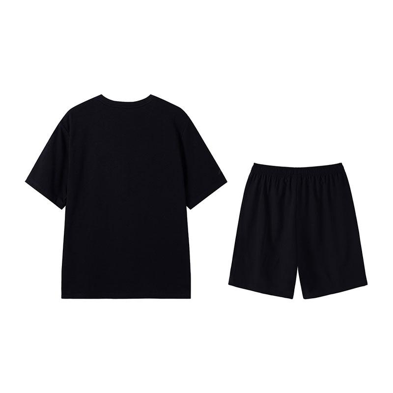 Li-Ning Versatile Loose Fit Round Neck Fashion Logo T-Shirt Quick Dry Shorts Casual Sports Set Unisex sets Black W843-1+W515-1