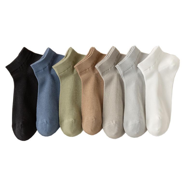 Men's Summer Stockings - Perforated Mesh Breathable Sweat-absorbing Thin Style Boat Socks, Solid Color, Boneless Short Socks