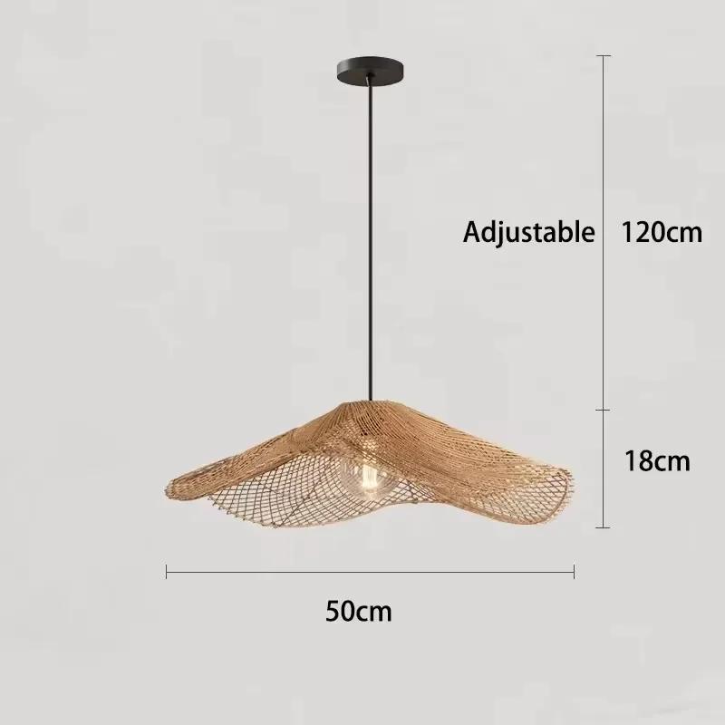 Japanese Retro Rattan Lamp Restaurant Chandelier Coffee Shop Restaurant Loft Home Decor Hanging Rattan Straw Hat Pendant Light
