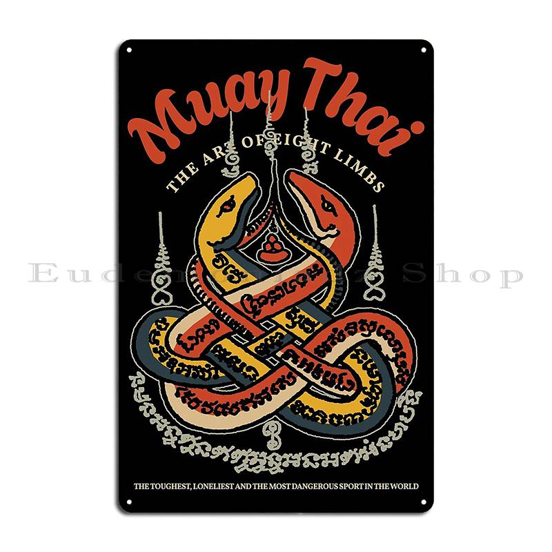 Muay Thai Vintage Tattoo Snakes Metal Plaque Poster Painting Cinema Character Garage Rusty Tin Sign Poster