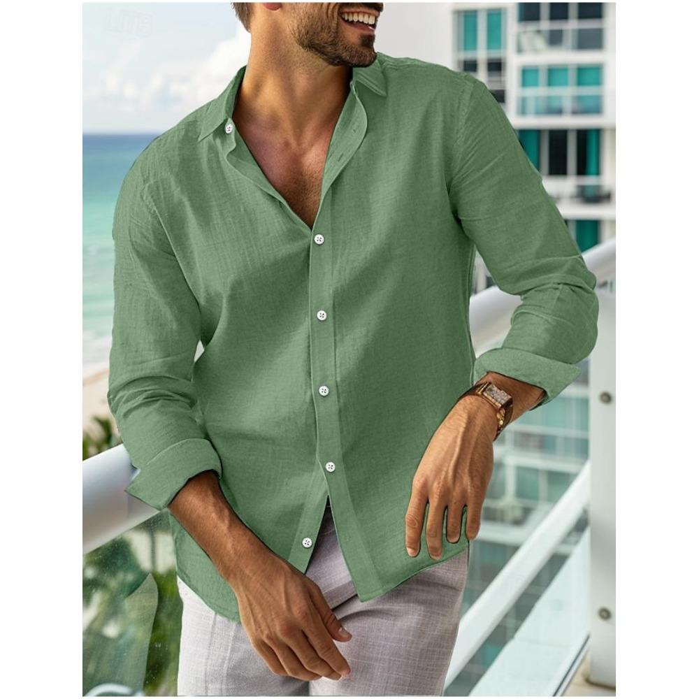 Men's Summer Shirt Button-down Shirt Long-sleeved Plain-coloured Collared Shirt Spring/Summer Casual Everyday Wear