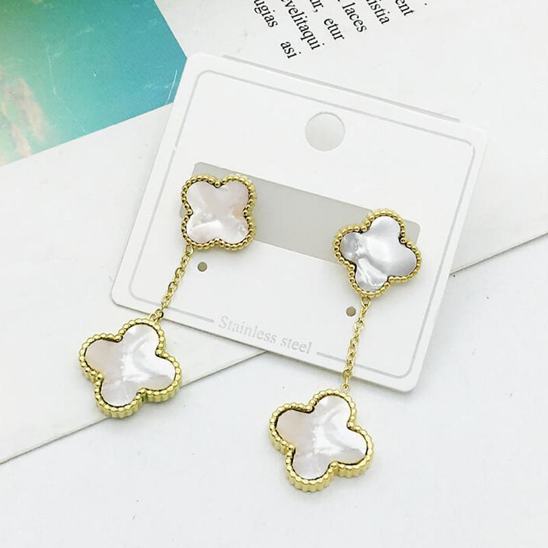

Темпераментные классические серьги с четырьмя лепестками клевера, индивидуальные серьги из нержавеющей стали, серьги из титановой стали, женские серьги белый