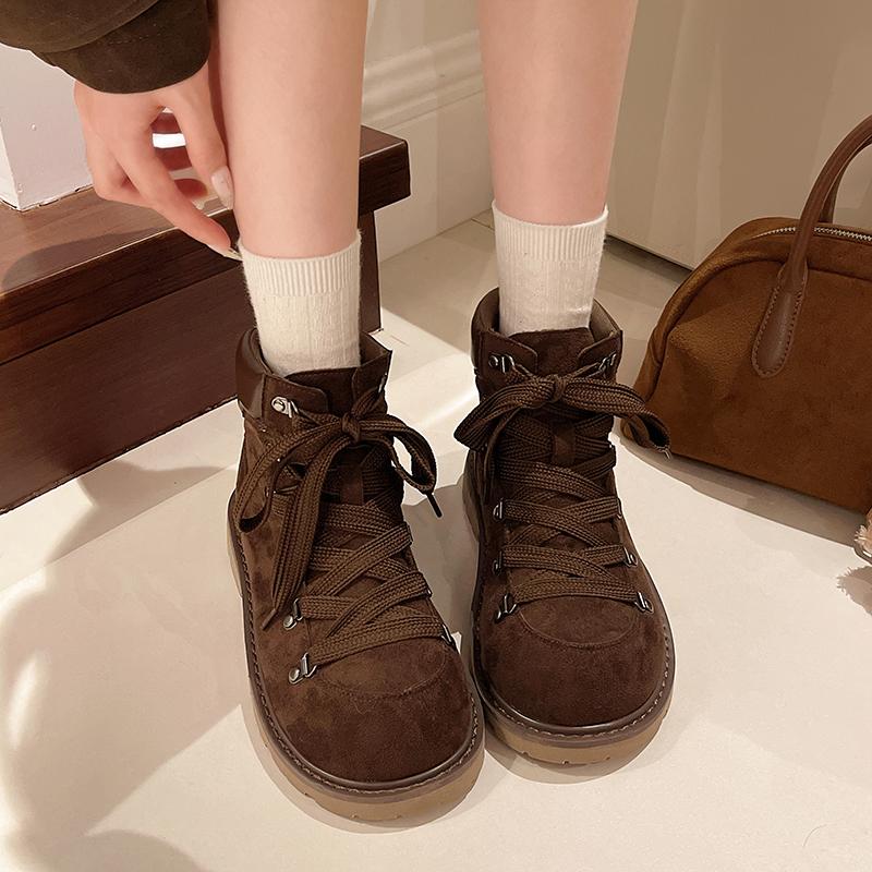 Fashion Short-thigh Women's 2025 New Autumn Lace-up Retro Versatile Skinny Platform Heightened High-Top Booties