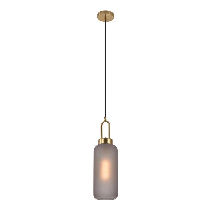 Lampe cylindrique en suspension en verre fumé mat Ø13 cm et 150 cm de cordon en tissu