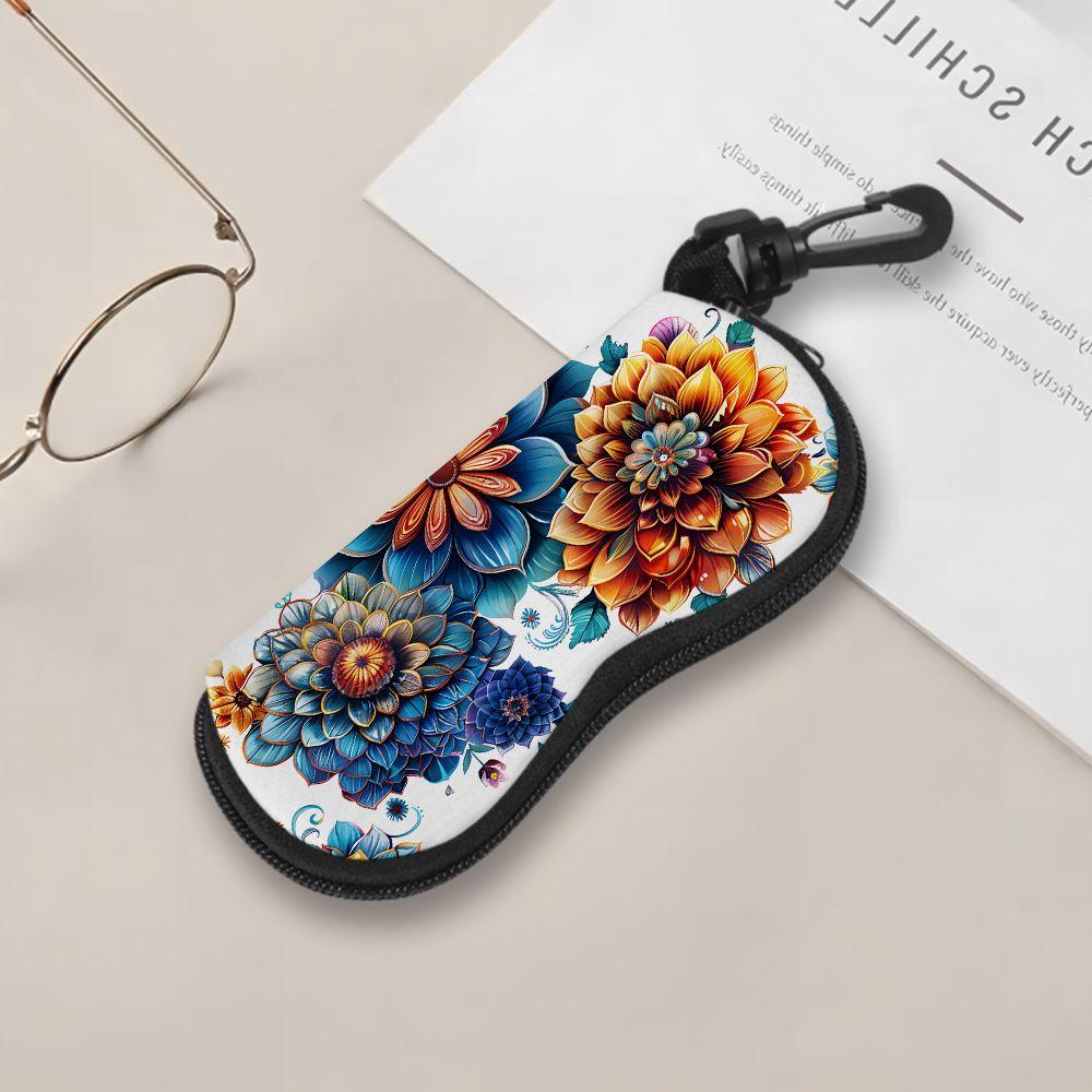 2D-Floral Pattern Protective Eyewear Organizer, Sunglasses Case, Vintage Flower Print Zipper Glasses Holder, Stylish Travel Accessories Gift for Women