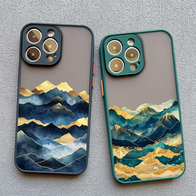 Gold And Blue Mountains Phone Case For iPhone 16 15 14 Pro Max Plus 13 12 Mini 11 Pro Max 7 8 Plus SE2 XR XS X Shockproof Covers