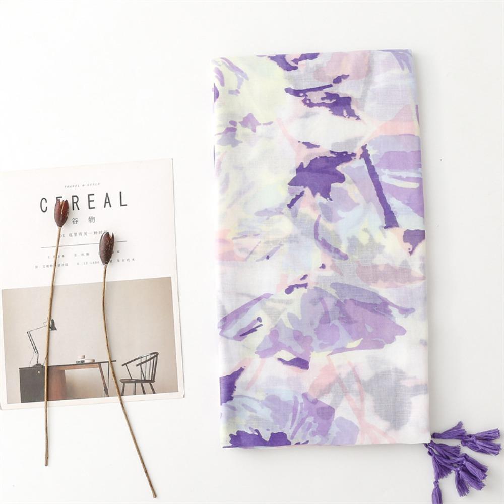 Korean Tassel Viscose Shawl Scarf Wash Painting Style Women Hijab Shawls Soft Thin Scarf  Beach