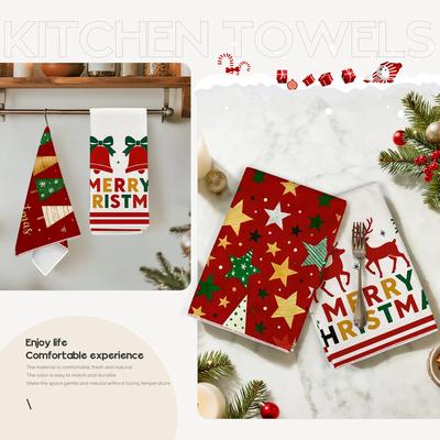 2/4/6pcs Set Kitchen Towels Red Christmas Tree Elk bellsHand Towels Christmas Decorations for Home Noel Dish Towels Gifts