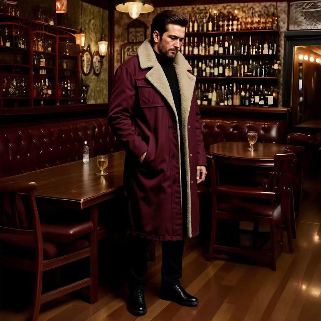 Herren Fleecegefütterter Trenchcoat Langer Warmer Jacke Winddichte Jacke Mantel mit Taschen