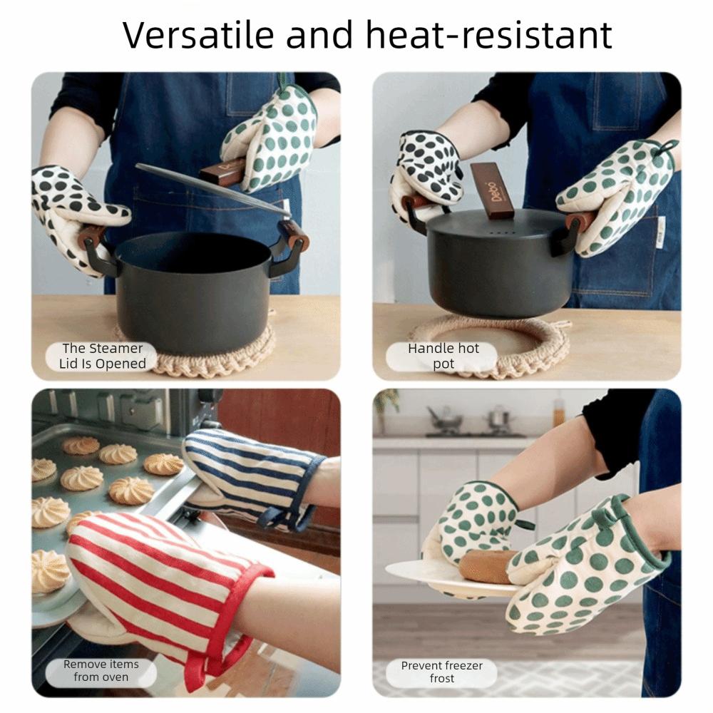 2pcs/set Polka Dot Microwave Safe Gloves Anti-Scald Kitchen Gloves Protective Baking Gloves  Baking