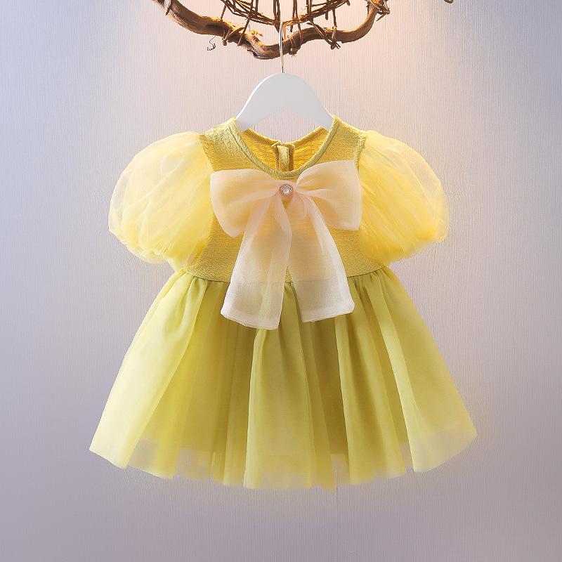 Summer Baby Girl Chiffon Mesh Bow Princess Dress Stylish Toddler Infant Party Outfit Fashionable Elegant Clothing For Kids