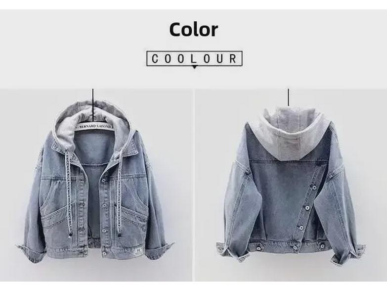 Women's Loose Korean-Style Denim Jacket - Hooded, Long Sleeve, Big Pockets, Versatile Trend for Autumn/Winter