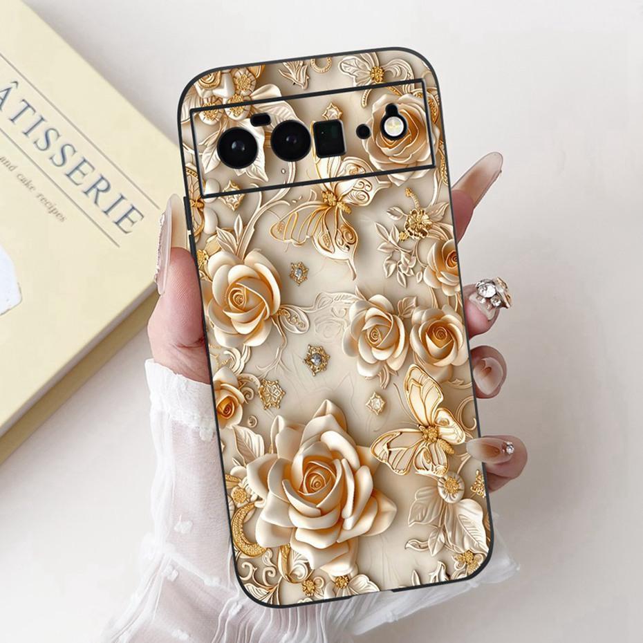 Beautiful Floral Painting Phone Case For Google Pixel 6 Pro 6a Black Silicone Soft Cover For Google Pixel6 6a 6Pro Cases Bumpers