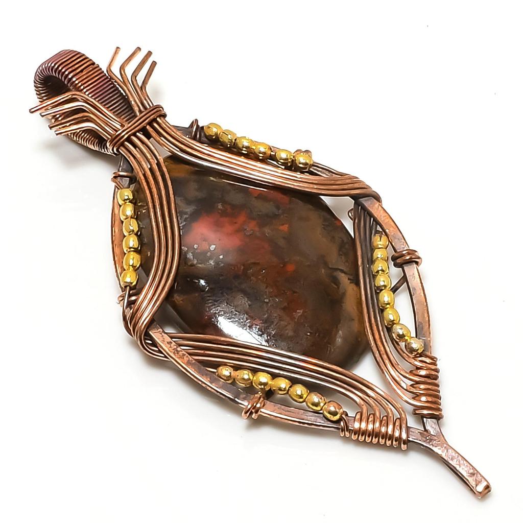 Seam Agate Pendant Gemstone Handmade Jewelry, 999 Copper Wire Wrapped Pendant, Gift For Wife Jewelry