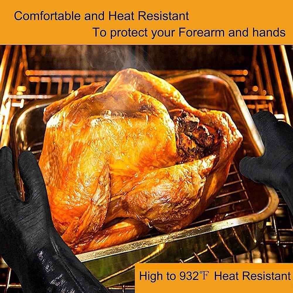 Oil Resistant Heat Resistant Gloves Waterproof Oven Mitts Easy to Clean BBQ Gloves  Kitchen
