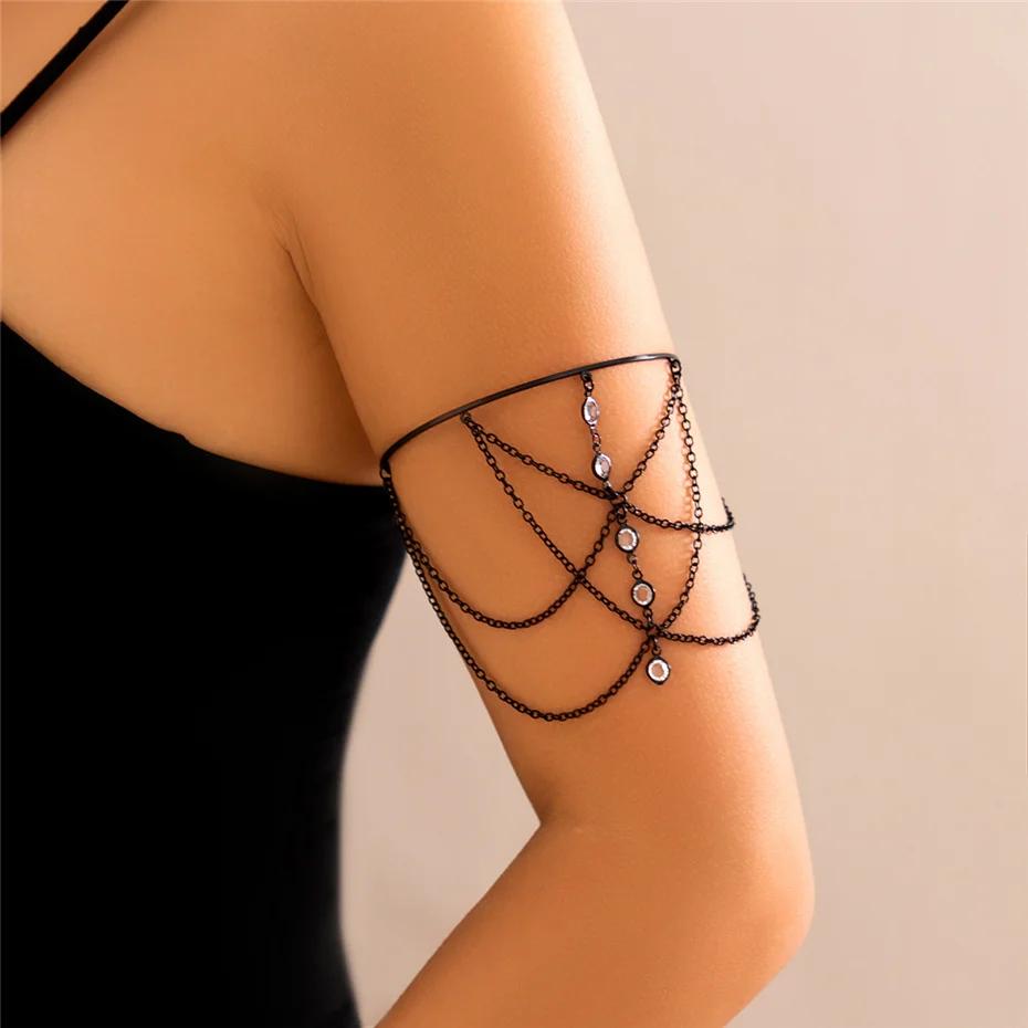 

New Punk Gold Color Sequin Open Upper Arm Bracelet for Women Vintage Star Rod Pendant Cuff Bangles Couple Jewelry Gift New