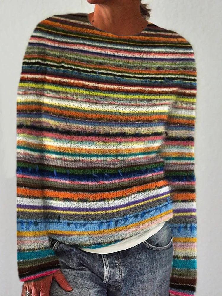 Women's Patterned Pullover Sweater Casual Loose Fit Long Sleeved Knit Top Luxurious Relaxed-fit Slimming and Versatile Top