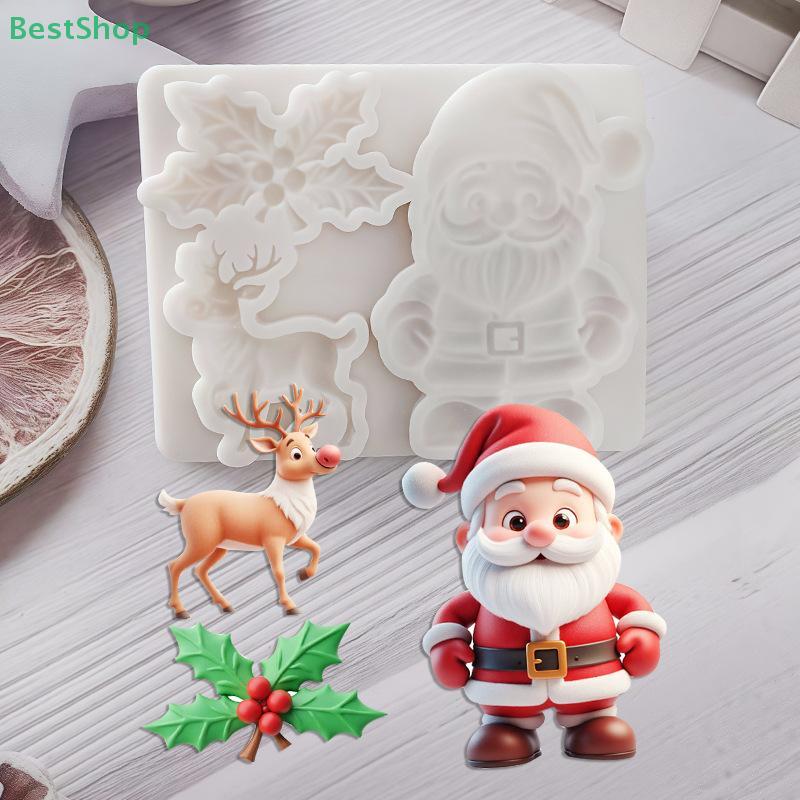 Jul Ren Santa Claus Mistelblad Fondant Silikonform DIY Santa Claus Chokladtårta Dekor Bakform