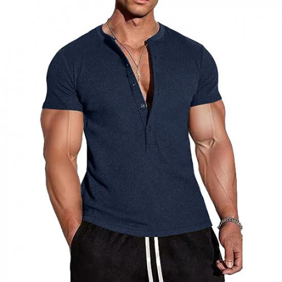 Men's V-Neck Short Sleeve T-Shirt Slim Fit Sports Base Shirt Breathable Moisture-Wicking Versatile Solid Color