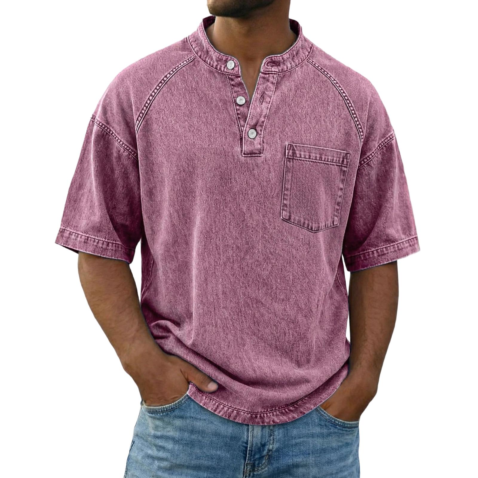 

Мужской повседневный топ-свитер с воротником, короткий рукав, приталенный M розовый