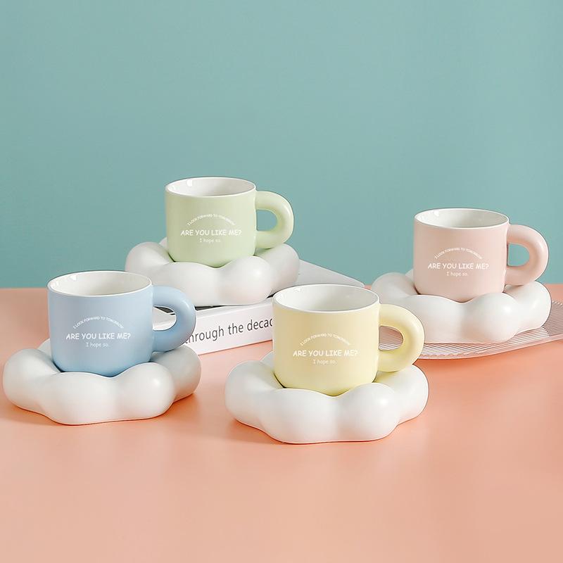 Souvenir Coffee Cup Saucer Cartoon Ceramic Cup Small Fresh Mug Women's High Quality Water Cup Cloud Cup Gift