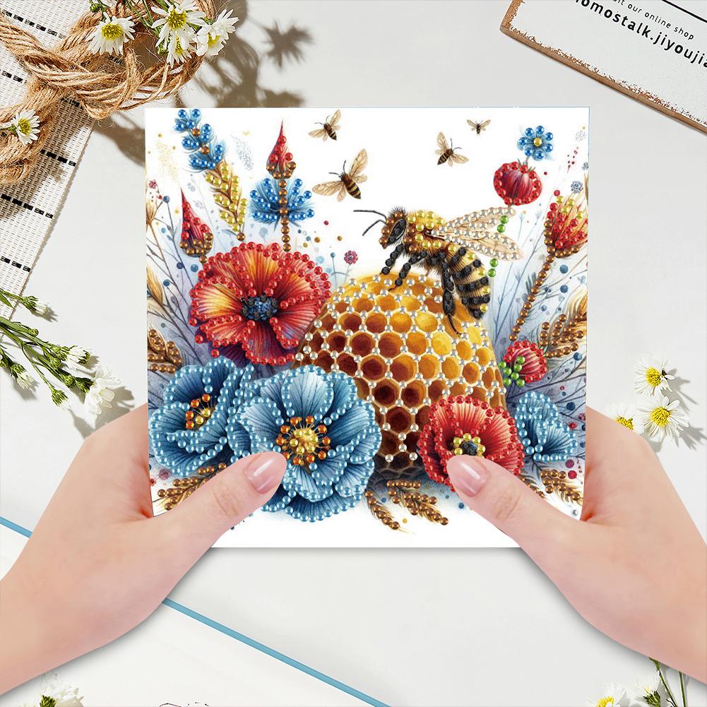 6pcs Diamond Painting Gift Card Handmade 5D Rhinestone Arts Greetings Birthday Card Arts Crafts for Birthday Blessing and Wishes